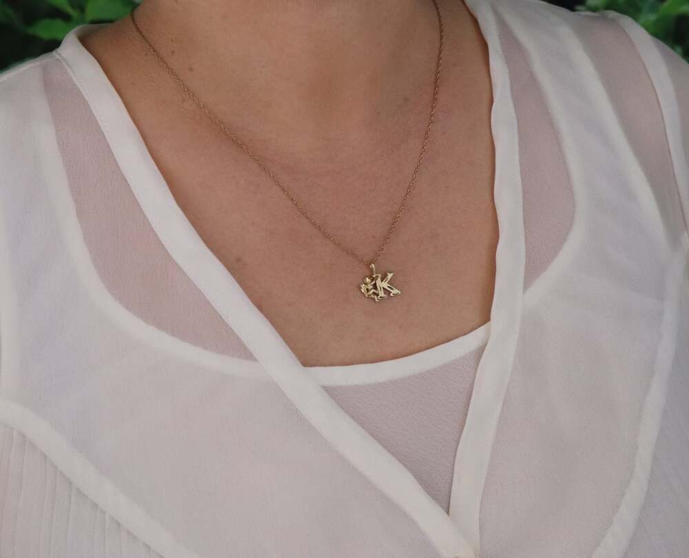 Pendant Only 14k Yellow Gold Letter K Initial Monogram Angel Pendant 1/2" x 5/8" - Picture 2 of 7